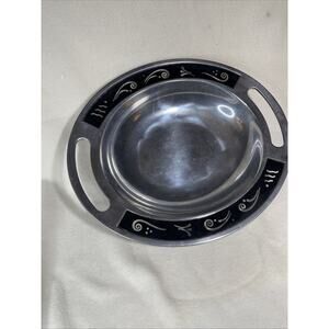 LENOX 16" oval SERVING BOWL with Handles ~ Metal & Black Glass NIB Spyro